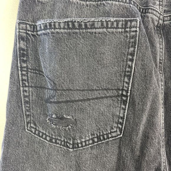 American Eagle High Rise Baggy Mom Jeans Women 14 Distressed Black Relaxed Denim - Picture 14 of 16